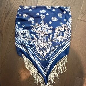 Blue Paisley Bandana with Fringe